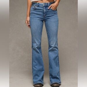 American Eagle Luxe Super High-Waisted Flare Jean in Medium Tinted Wash